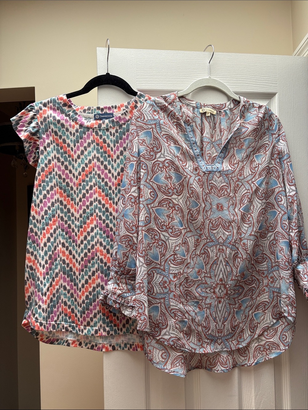 Democracy tops blouses bundle 2 Shirts small medium Ruffle sleeve embroidery